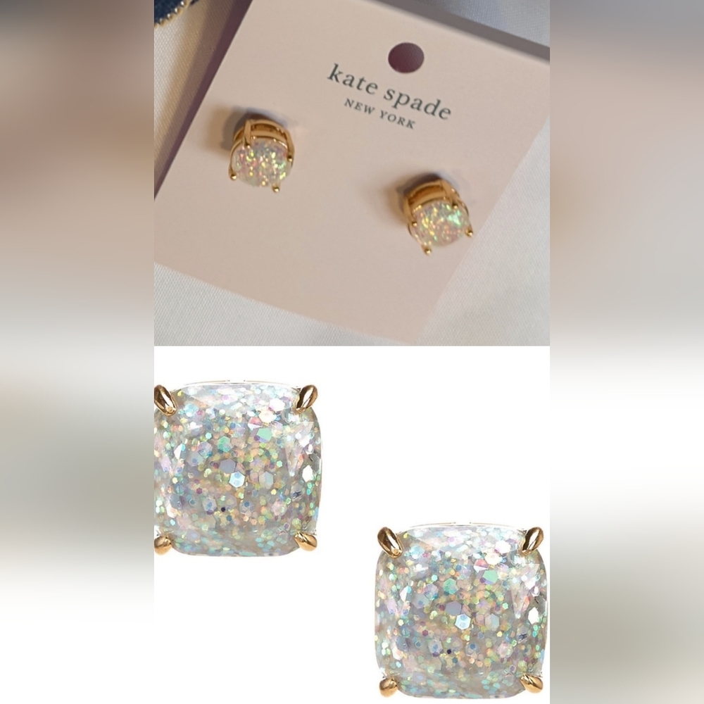 Kate Spade New York Opal Glitter Earrings Ivory, Flash Pink, 4 Prongs Gold NWT - Picture 10 of 12